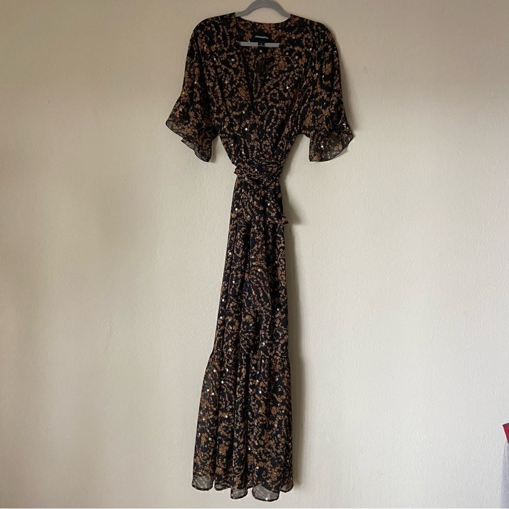 Sabina Musayev Brook Maxi Brown Dress Sheer Floral Size M - Picture 7 of 11
